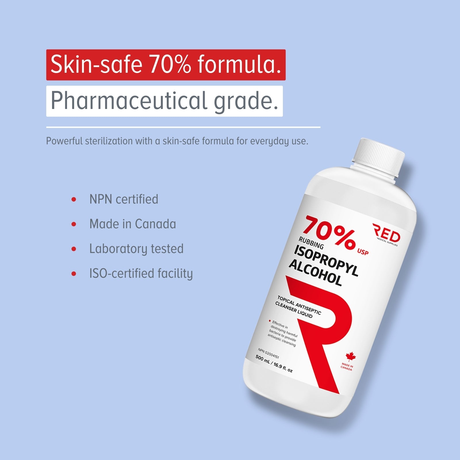 Isopropyl Rubbing Alcohol 70%, 12 x 500 mL - Pharmaceutical Grade - RED Medical Supplies | Advanced Care Supplies