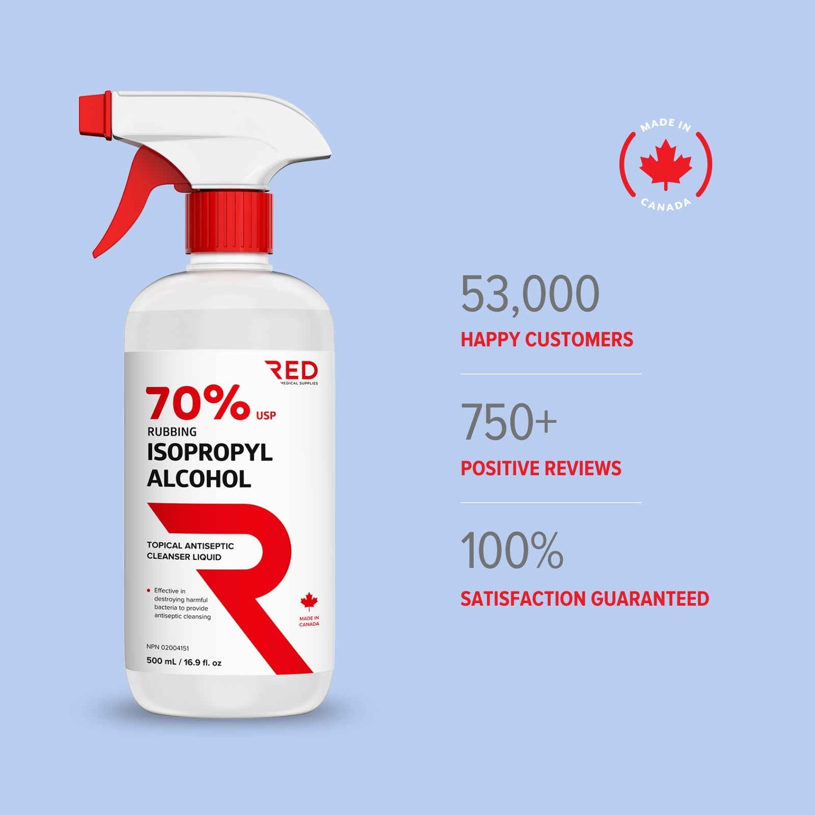Isopropyl Rubbing Alcohol 70%, 12 x 500 mL - Pharmaceutical Grade - RED Medical Supplies | Advanced Care Supplies