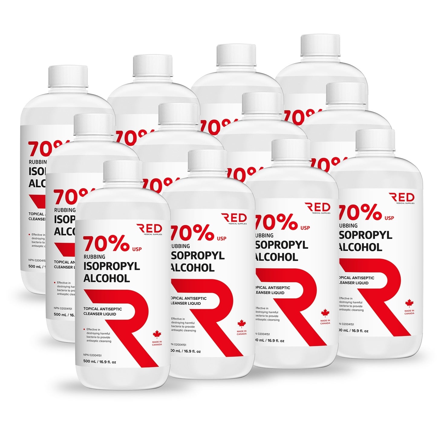 Isopropyl Rubbing Alcohol 70%, 12 x 500 mL - Pharmaceutical Grade - RED Medical Supplies | Advanced Care Supplies 