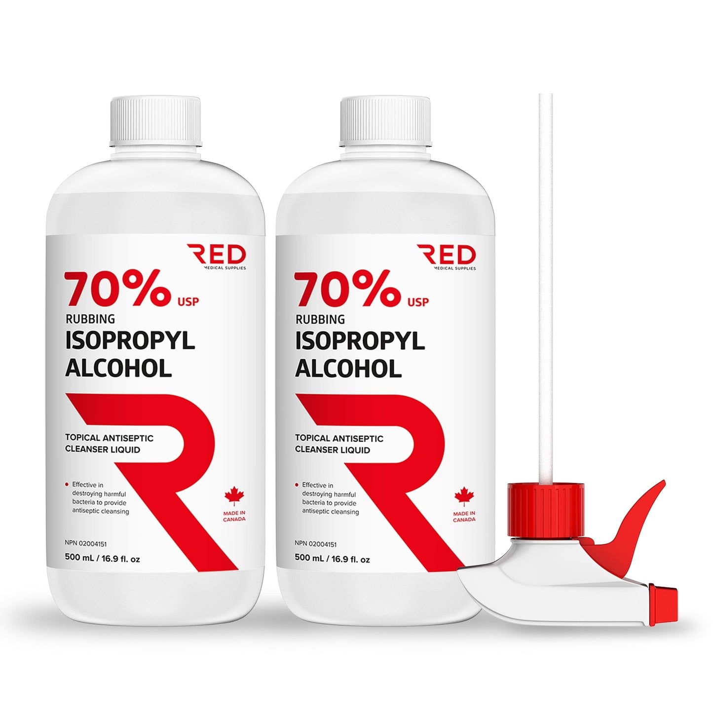 Six bottles of 70 percent isopropyl rubbing alcohol 500 mL with spray trigger