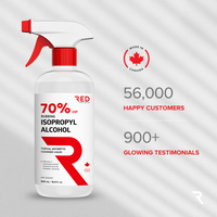 70 percent isopropyl alcohol made in Canada graphic with customer satisfaction highlights