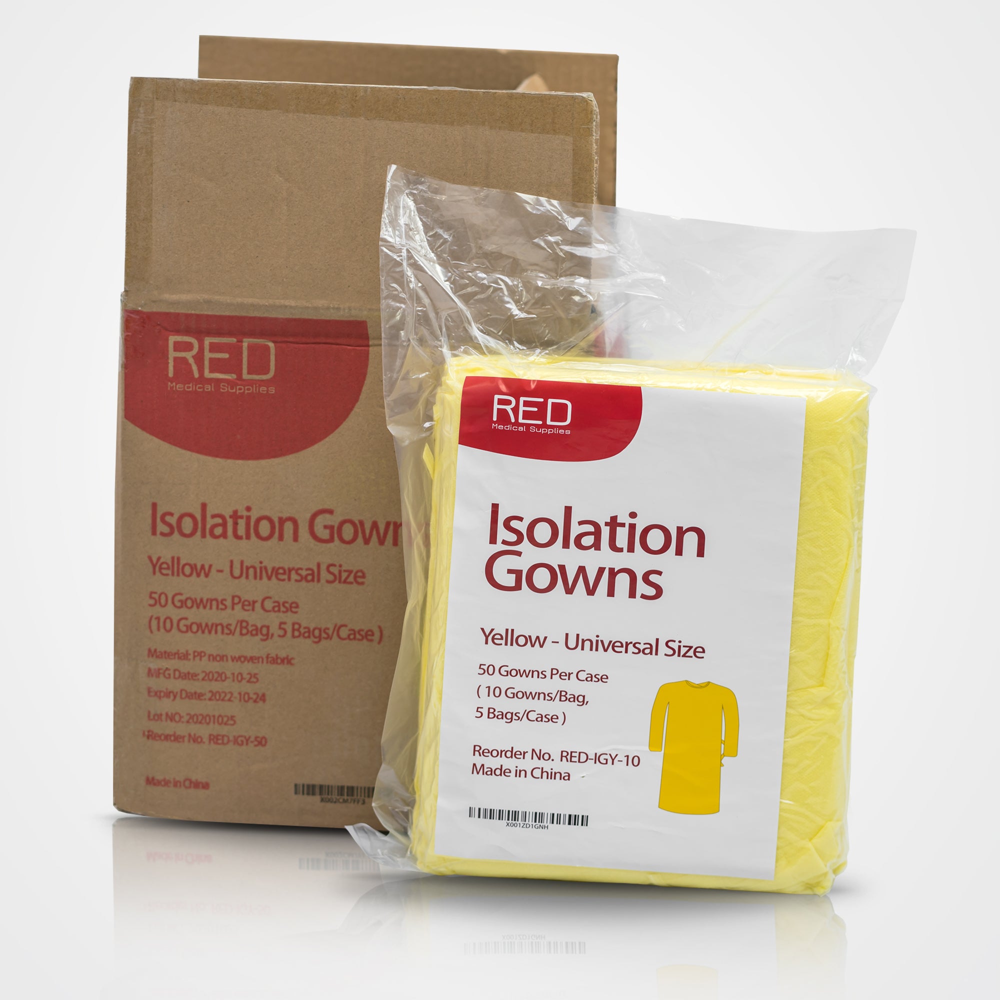 Isolation Gowns Yellow - Overhead Style, Fluid Resistant, Elastic Cuff by RED Medical Supplies - RED Medical Supplies | Advanced Care Supplies 